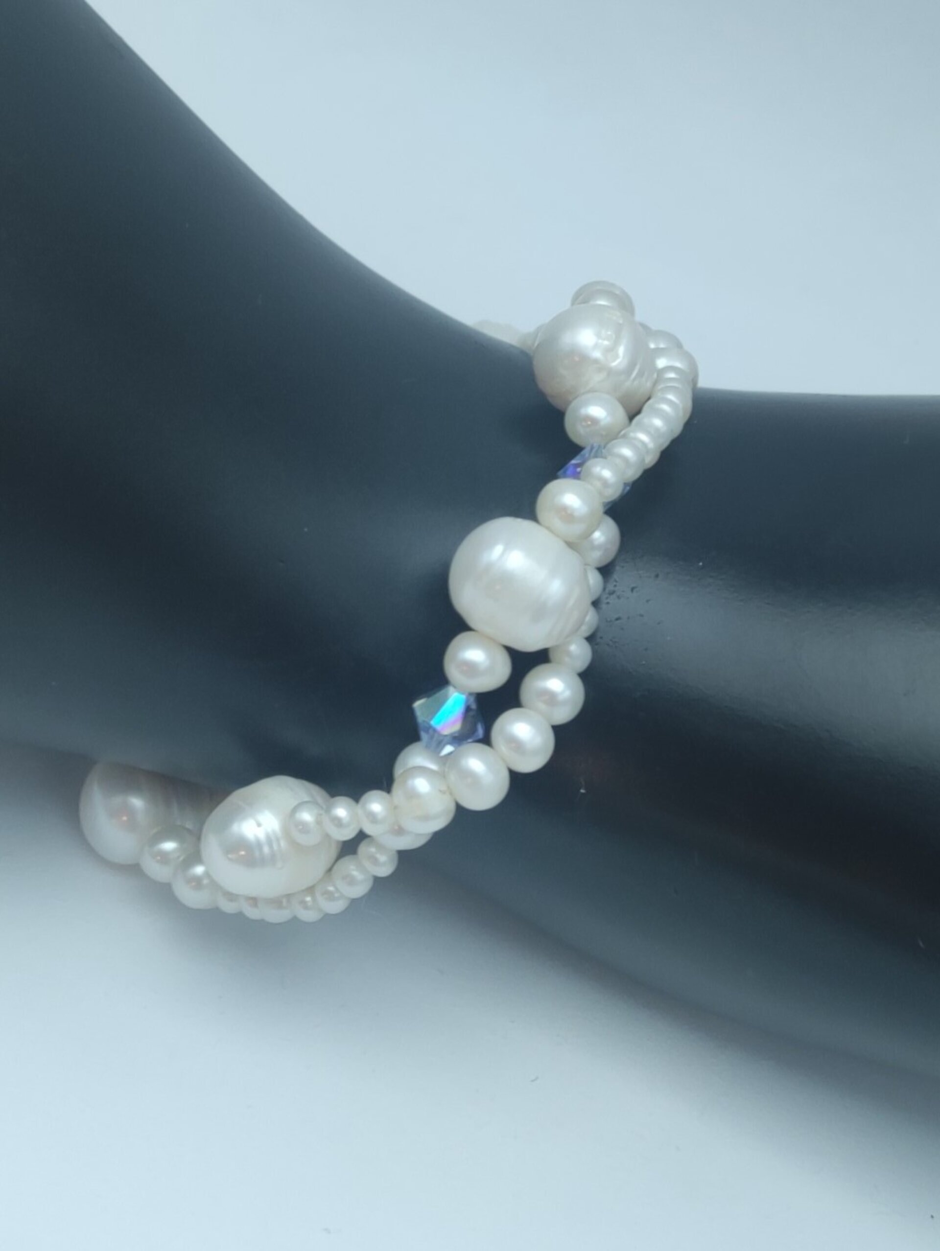 Pulsera doble hilo de Perlas y Swarovski Azul - 2