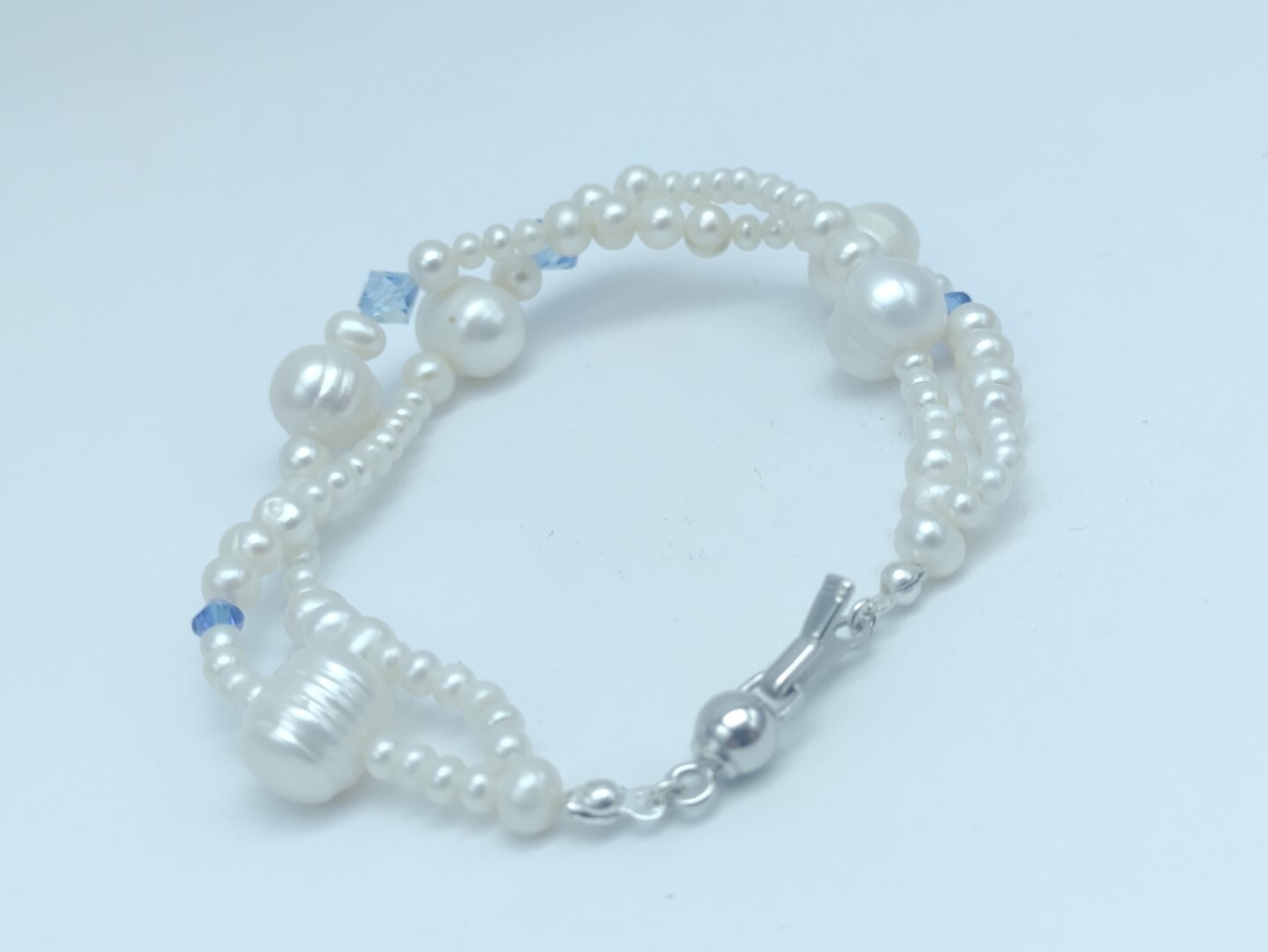 Pulsera doble hilo de Perlas y Swarovski Azul - 6