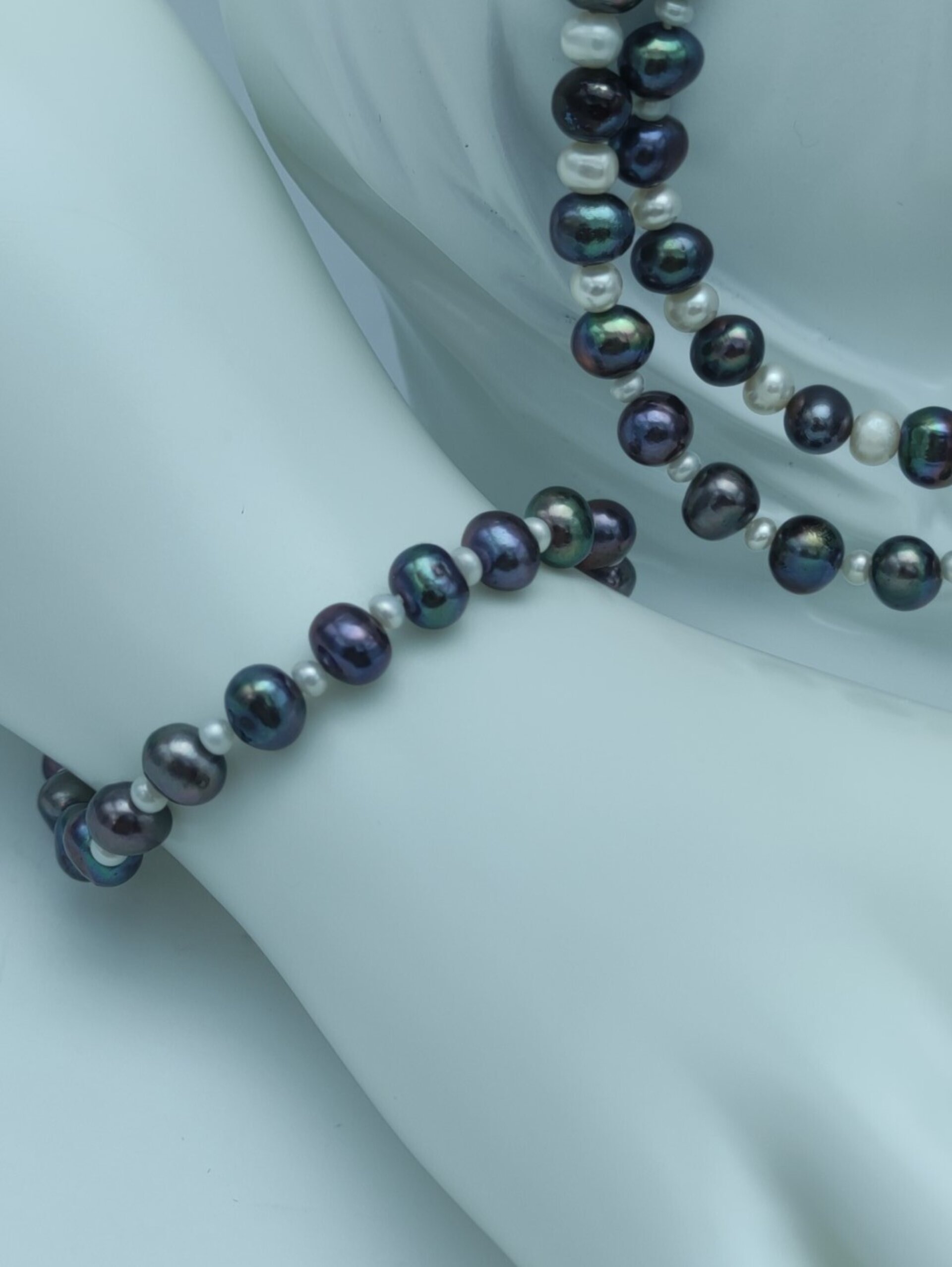 Set de Joyería de Perlas negras y plata de ley - 12