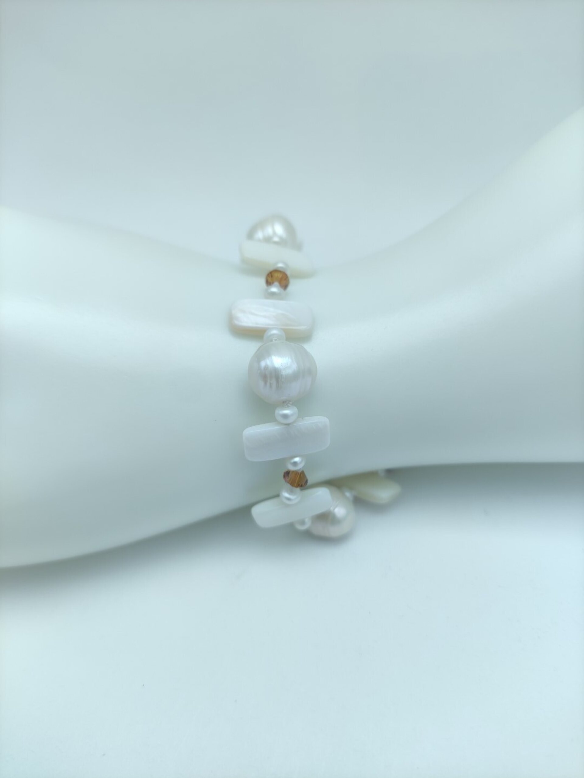 Pulsera de Perlas y Nacar con Swarovski Naranja - 2