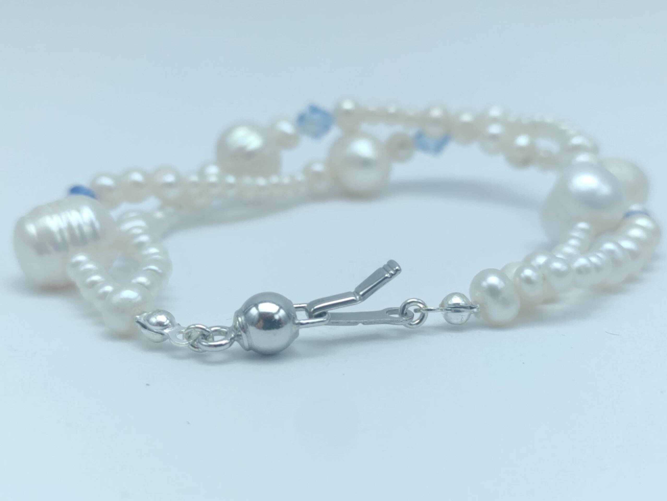 Pulsera doble hilo de Perlas y Swarovski Azul - 7