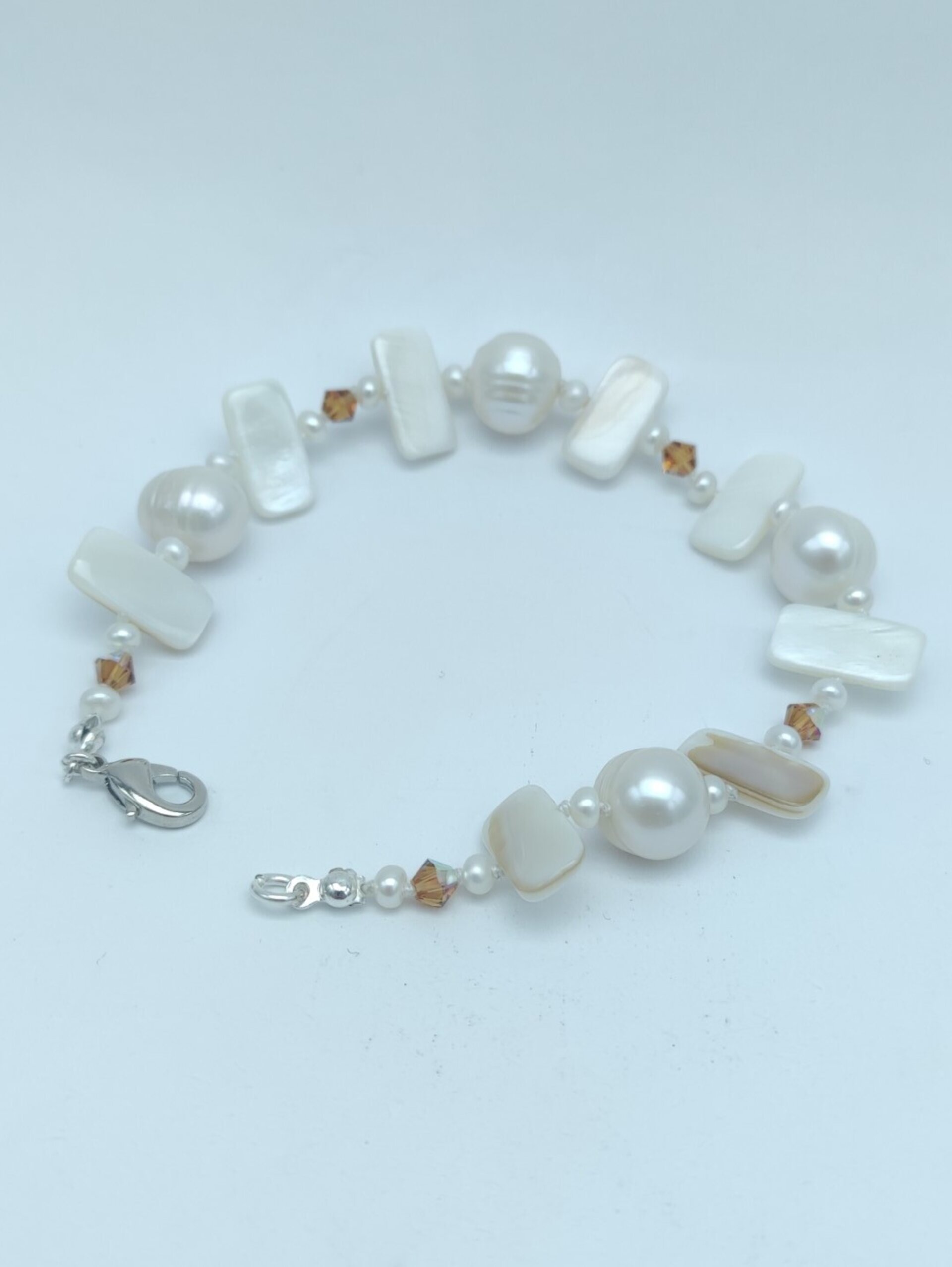 Pulsera de Perlas y Nacar con Swarovski Naranja - 5