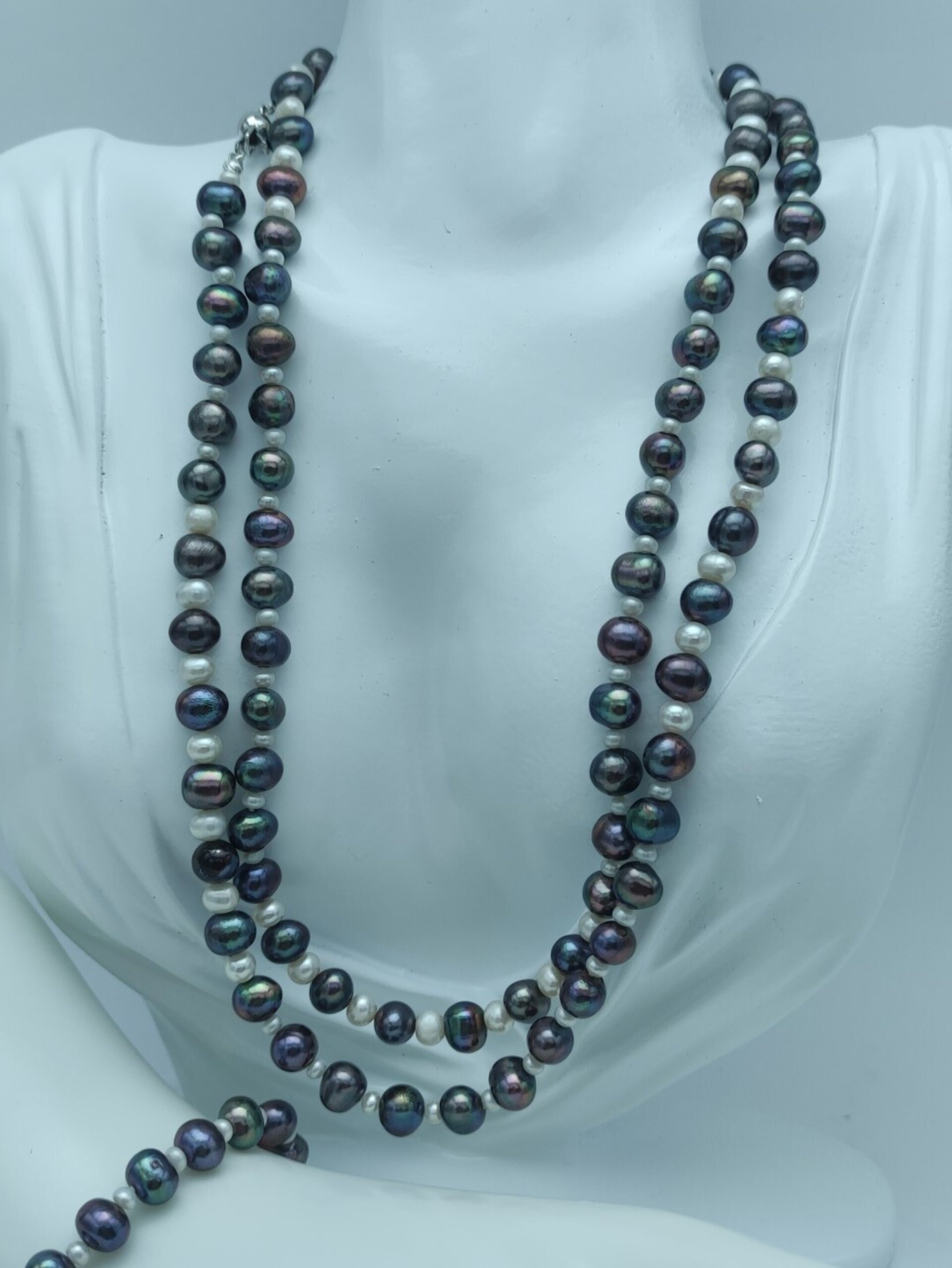 Set de Joyería de Perlas negras y plata de ley - 8