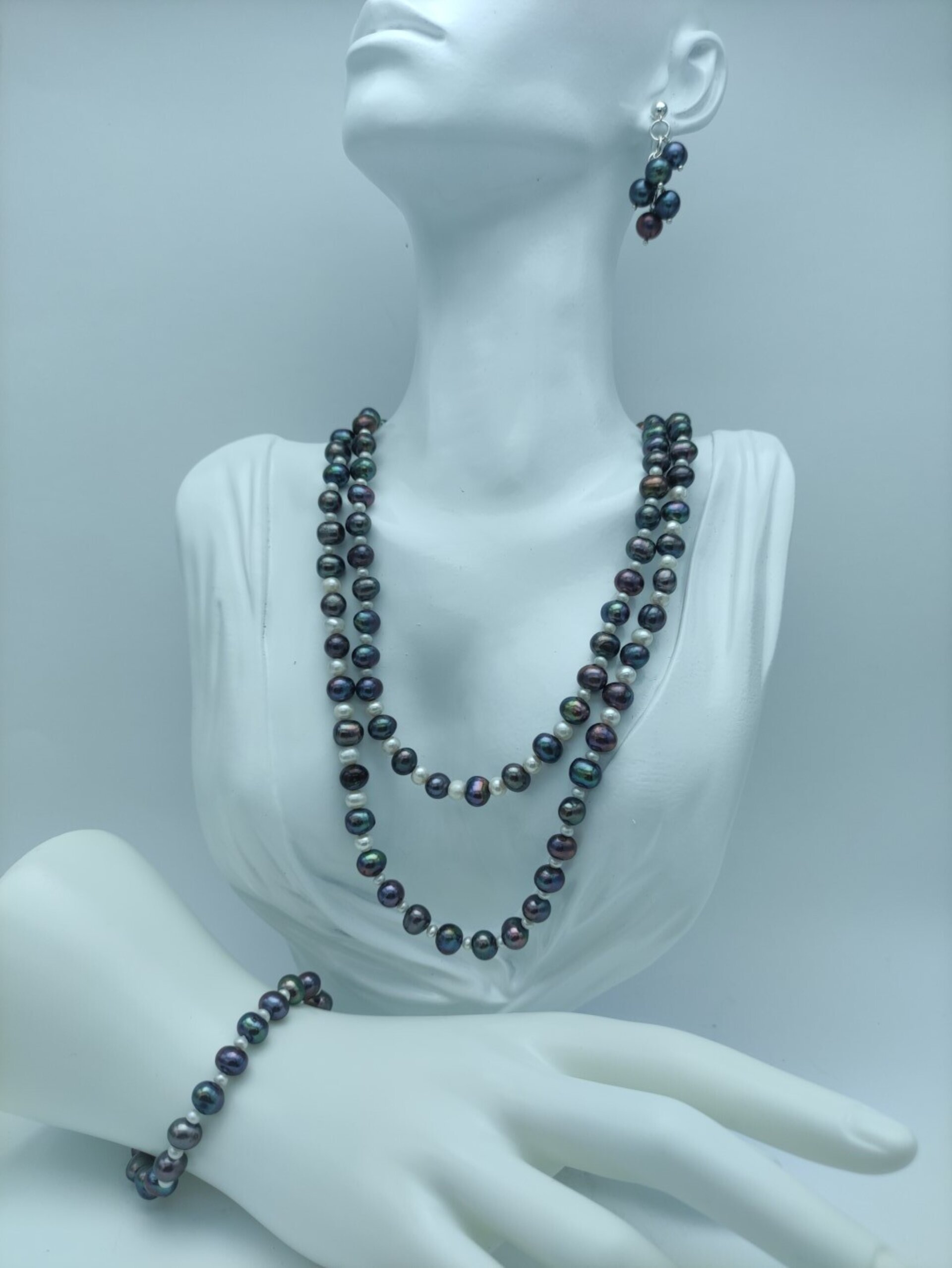 Set de Joyería de Perlas negras y plata de ley - 2