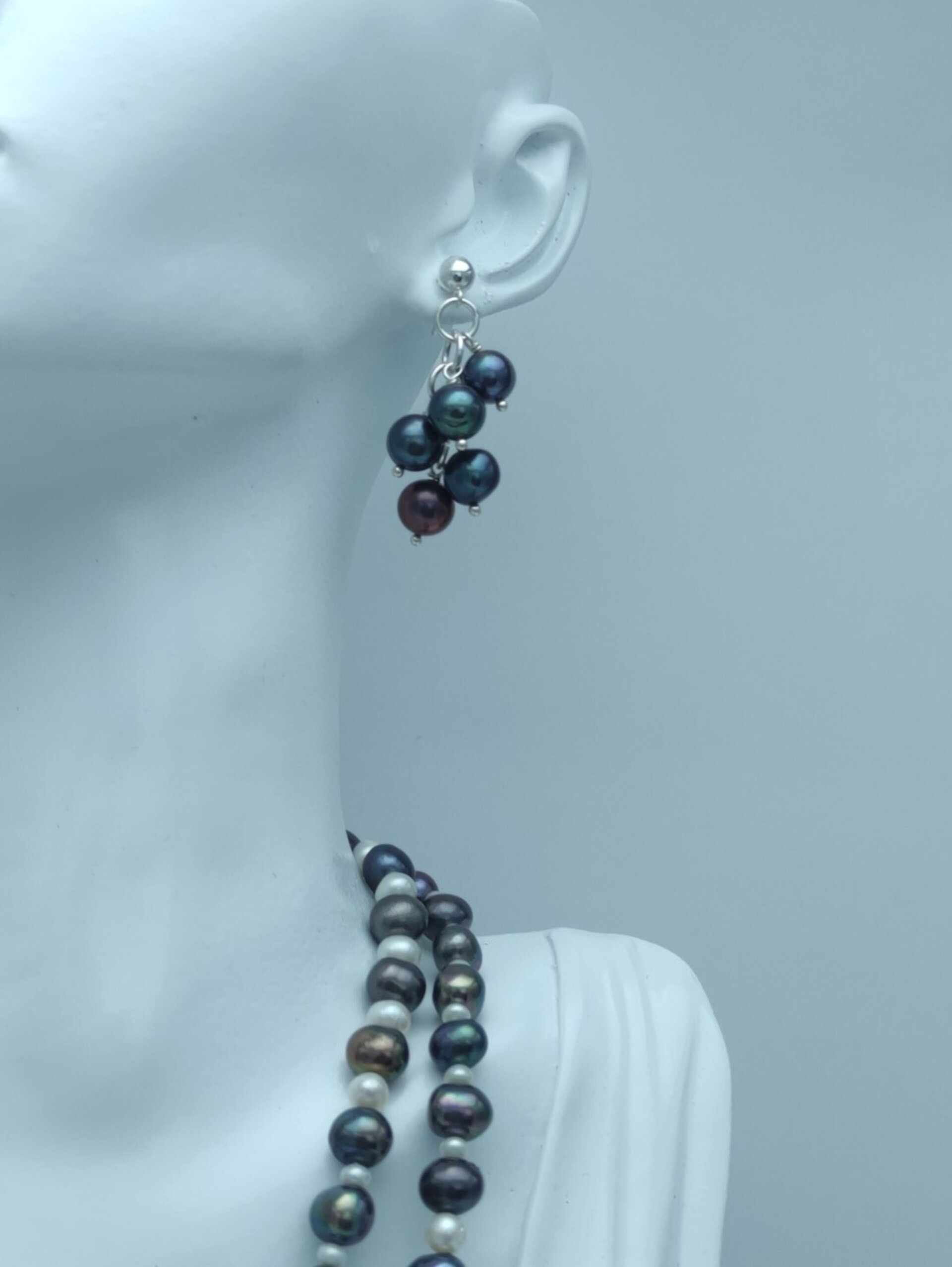 Set de Joyería de Perlas negras y plata de ley - 10